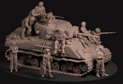 US Infanterie rund um einen Sherman Panzer